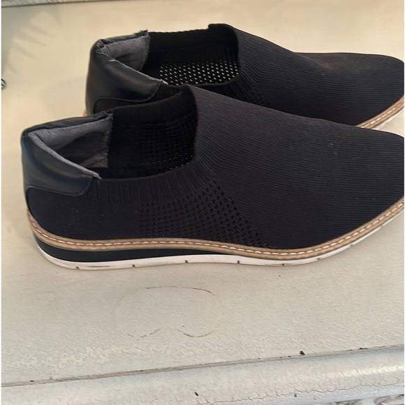 Black fabric slip ons with leather back.Bought at Off 5th .Wore once.Nice shoes - Picture 5 of 7